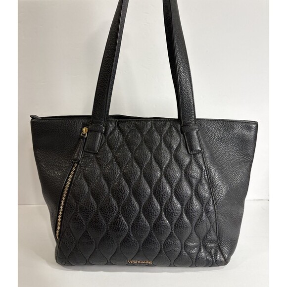 Vera Bradley Handbags - Vera Bradley Women's Tote Shoulder Bag Black Quilted Leather With Floral Pattern
